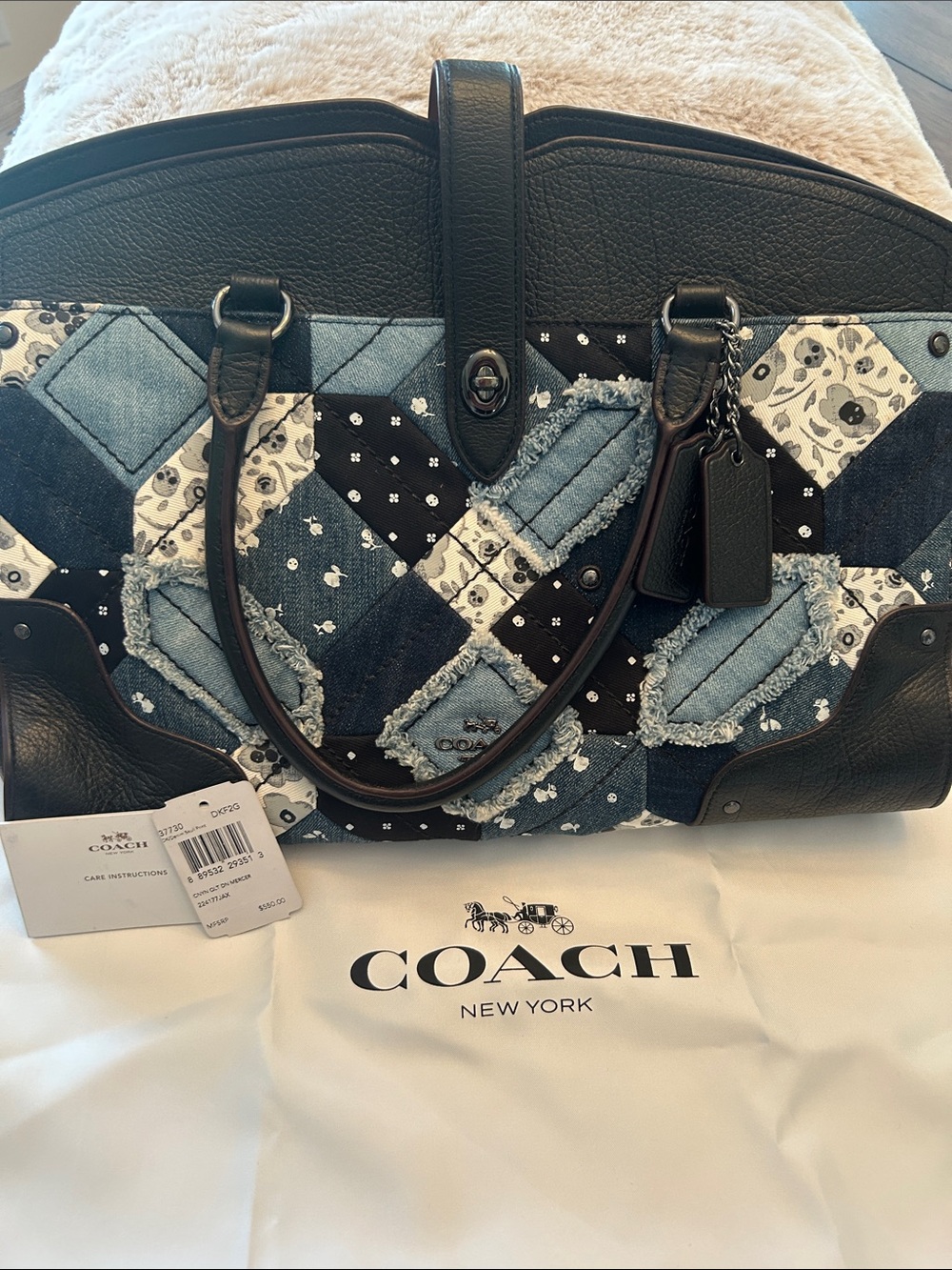 Coach NWT Quilted Denim Patchwork Tote - Black & Blue
